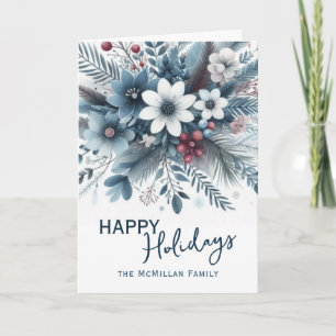 Cartes Pour Fêtes Annuelles Couronne de fête florale bleu sarcelle foncé chic 