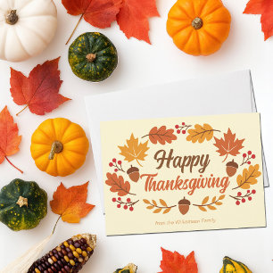 Cartes Pour Fêtes Annuelles Couronne de feuilles de Thanksgiving heureuse mign