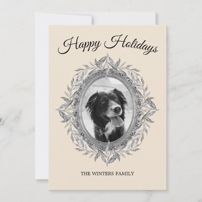 Cartes Pour Fêtes Annuelles Couronne de feuilles grises argentées pour les fêt (Devant)