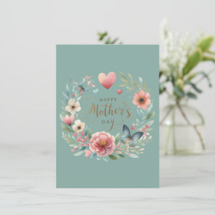 Cartes Pour Fêtes Annuelles Couronne de fleurs avec un papillon Bonne fête des