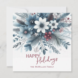 Cartes Pour Fêtes Annuelles Couronne de fleurs de vacances bleu sarcelle foncé