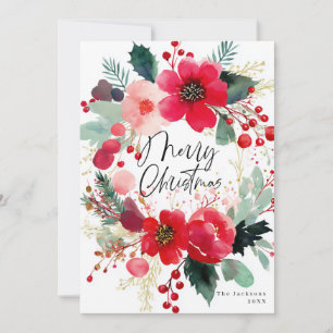 Cartes Pour Fêtes Annuelles Couronne de fleurs Joyeux Noël vacances