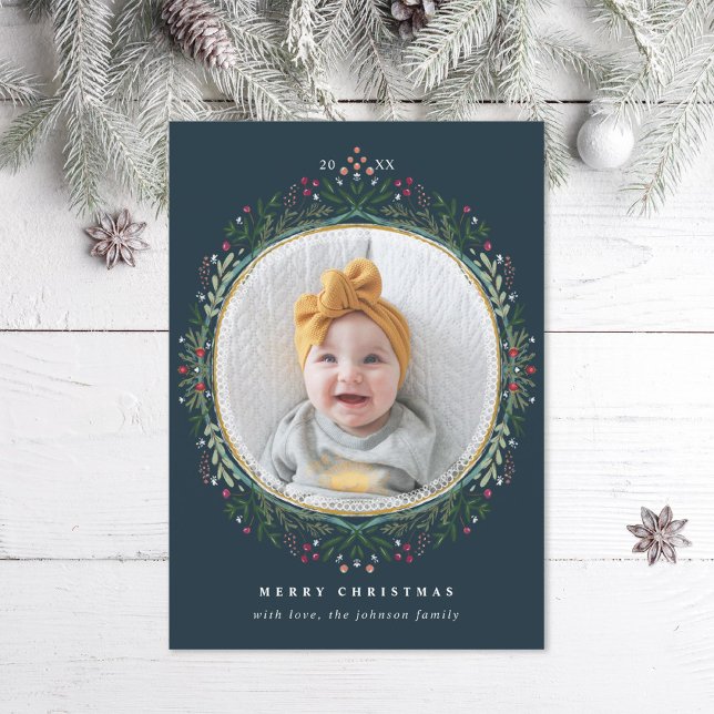 Cartes Pour Fêtes Annuelles Couronne de fleurs sauvages folkloriques Photo (Créateur téléchargé)