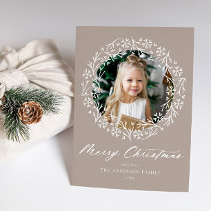 Cartes Pour Fêtes Annuelles Couronne de flocons de neige élégante Taupe Photo