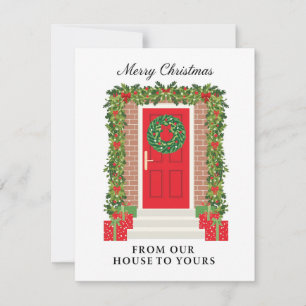 Cartes Pour Fêtes Annuelles Couronne de guirlande de porte rouge de la maison 