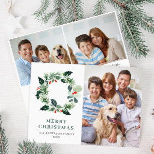 Cartes Pour Fêtes Annuelles Couronne de houx à baies Noël salutation 3 PHOTO