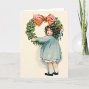 Cartes Pour Fêtes Annuelles Couronne de houx avec un joli noeud rose pour peti