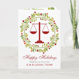 Cartes Pour Fêtes Annuelles Couronne de houx de justice rouge Noël Avocat