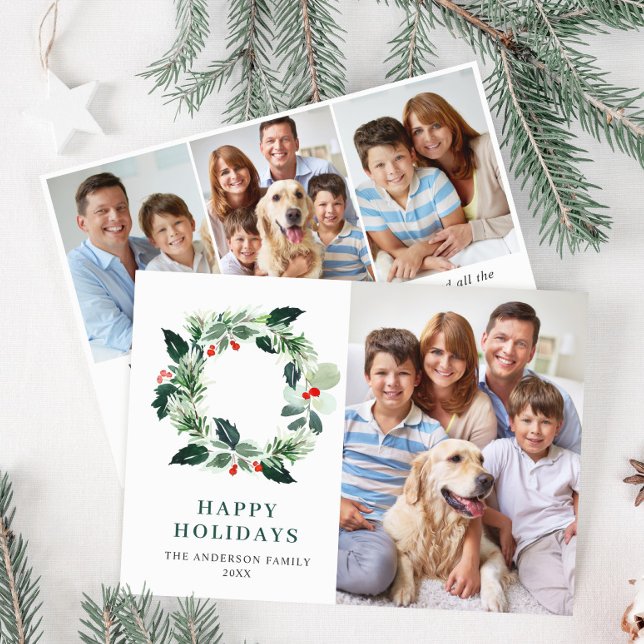 Cartes Pour Fêtes Annuelles Couronne de houx et de baies Noël salutation 4 PHO (Créateur téléchargé)