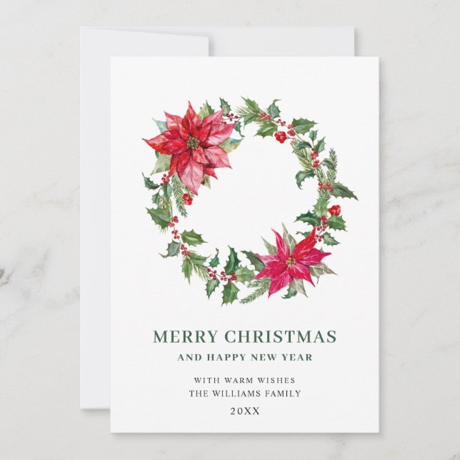 Cartes Pour Fêtes Annuelles Couronne de houx festive, vœux de Noël (Devant)