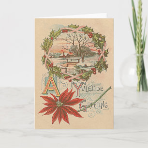 Cartes Pour Fêtes Annuelles Couronne de houx poinsettia cabane d'hiver Noël