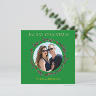 Cartes Pour Fêtes Annuelles Couronne de houx végétalisée qui entoure votre pho