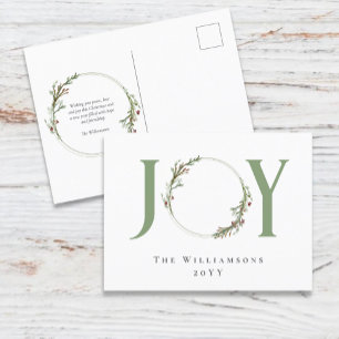 Cartes Pour Fêtes Annuelles Couronne de joyeux Noël à l'aquarelle verte minima