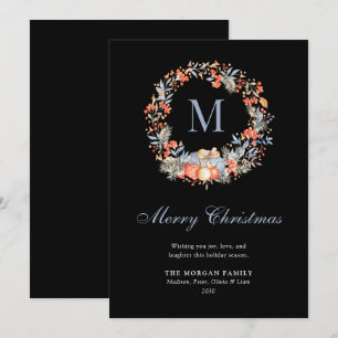 Cartes Pour Fêtes Annuelles Couronne de monogramme élégant bleu poussiéreux mo
