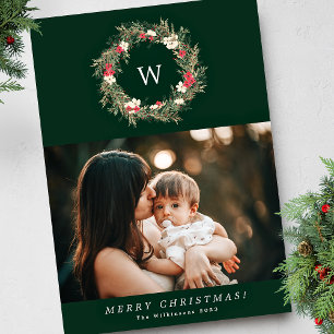 Cartes Pour Fêtes Annuelles couronne de monogramme traditionnel un photo Noël
