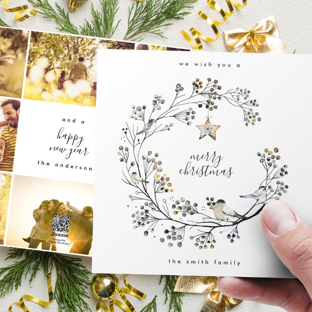 Cartes Pour Fêtes Annuelles Couronne de Noël 8 Collage de photos Année en revu (Créateur téléchargé)