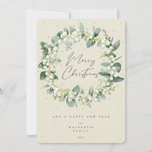 Cartes Pour Fêtes Annuelles Couronne de Noël à la neige + Eucalyptus Non-Photo