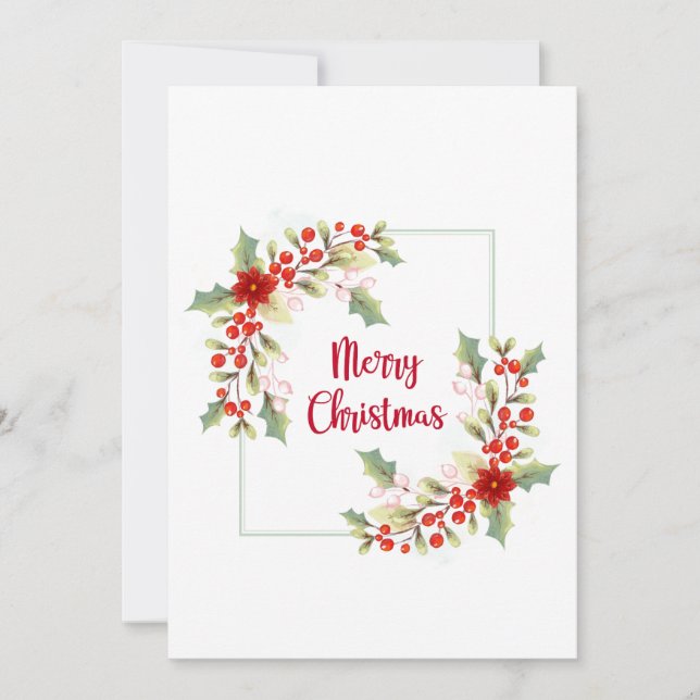 Cartes Pour Fêtes Annuelles Couronne de Noël à l'aquarelle (Devant)