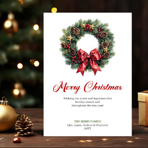 Cartes Pour Fêtes Annuelles Couronne de Noël à l'aquarelle Message traditionne