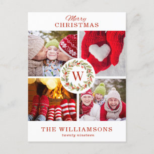 Cartes Pour Fêtes Annuelles Couronne de Noël à monogramme rouge    4 photos