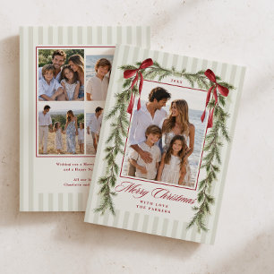 Cartes Pour Fêtes Annuelles Couronne de Noël à ruban rouge et photo de Joyeux