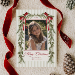 Cartes Pour Fêtes Annuelles Couronne de Noël à ruban rouge persistante Photo J