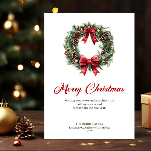Cartes Pour Fêtes Annuelles Couronne de Noël aquarelle rouge holly salutation
