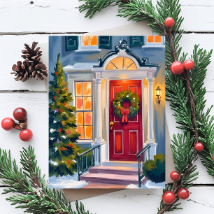 Cartes Pour Fêtes Annuelles Couronne de Noël aquarelle rouge Joyeux Noël
