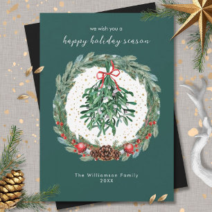 Cartes Pour Fêtes Annuelles Couronne de Noël aquarelle rustique avec gui