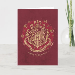 Cartes Pour Fêtes Annuelles Couronne de Noël au blason de Poudlard™ Rouge