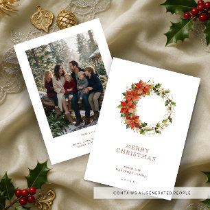 Cartes Pour Fêtes Annuelles Couronne de Noël au poinsettia chic rouge TMF26