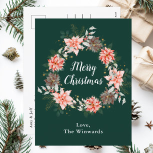 Cartes Pour Fêtes Annuelles Couronne de Noël au poinsettia rouge Joyeux Noël
