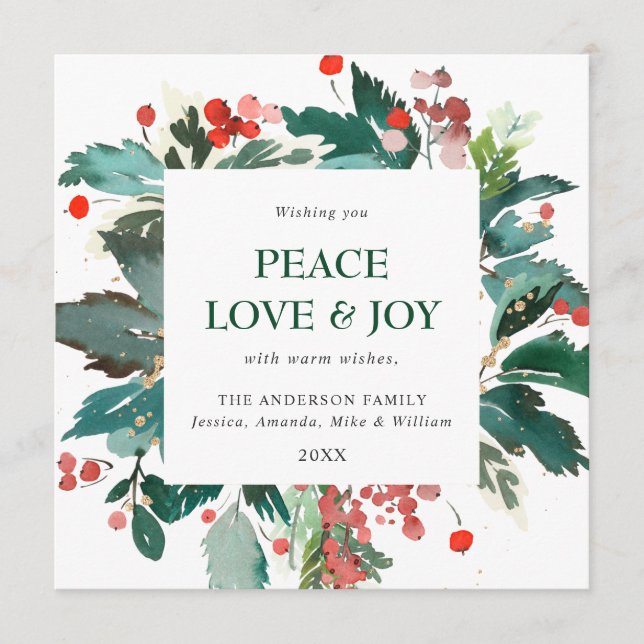 Cartes Pour Fêtes Annuelles Couronne de Noël aux baies de houx festive (Devant)