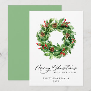 Cartes Pour Fêtes Annuelles Couronne de Noël aux cônes de pin et baies de houx