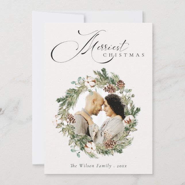 Cartes Pour Fêtes Annuelles Couronne de Noël avec cône de pin en coton rustiqu (Devant)