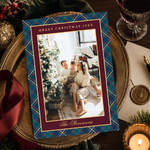 Cartes Pour Fêtes Annuelles Couronne de Noël avec monogramme en plaid Bourgogn