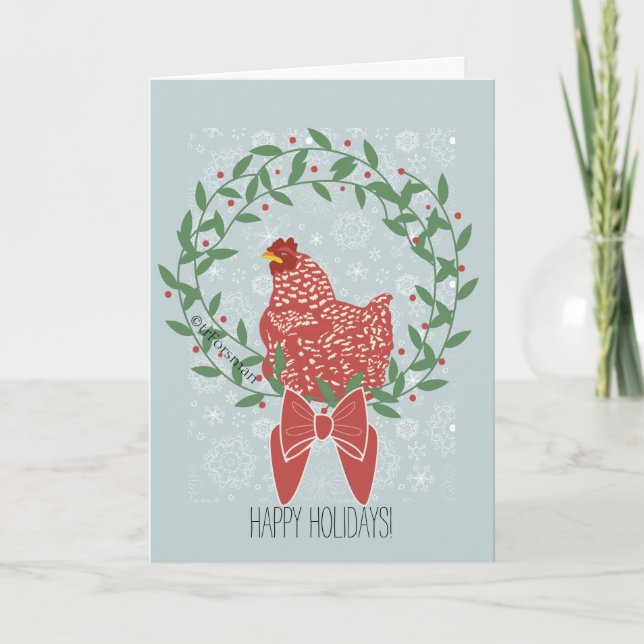 Cartes Pour Fêtes Annuelles Couronne de Noël avec poule rouge dans le motif de (Devant)
