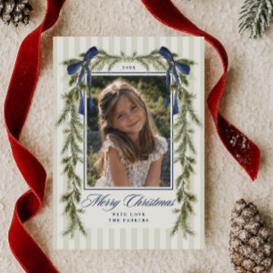 Cartes Pour Fêtes Annuelles Couronne de Noël avec ruban bleu et photo Joyeux N