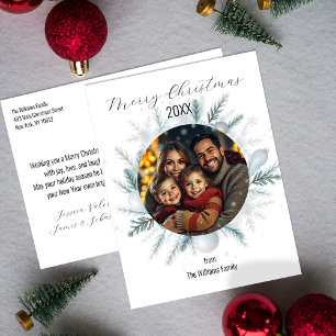 Cartes Pour Fêtes Annuelles Couronne de Noël Bleu Argent Famille Photo Noël