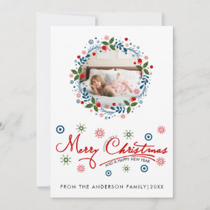 Cartes Pour Fêtes Annuelles Couronne de Noël bleue photo typographie script ro