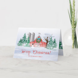 Cartes Pour Fêtes Annuelles Couronne de Noël bonhomme de neige de grange rouge