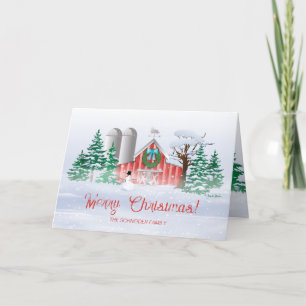 Cartes Pour Fêtes Annuelles Couronne de Noël Bonhomme de neige Grange Rouge