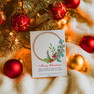 Cartes Pour Fêtes Annuelles Couronne de Noël botanique Joyeux Noël