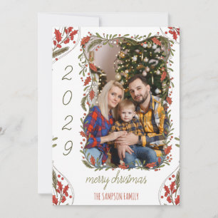 Cartes Pour Fêtes Annuelles Couronne de Noël botanique – Photo de famille pers