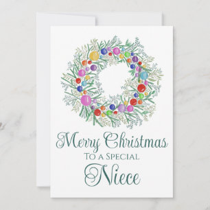 Cartes Pour Fêtes Annuelles Couronne de Noël colorée de nièce