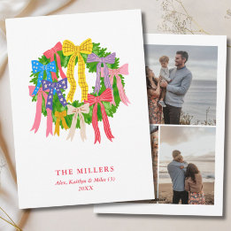 Cartes Pour Fêtes Annuelles Couronne de Noël colorée, noeuds amusants, 3 photo