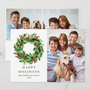Cartes Pour Fêtes Annuelles Couronne de Noël Cônes de Pin Baies de Houx 3 PHOT