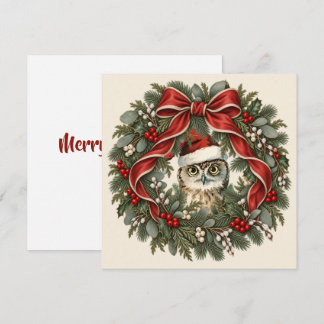 Cartes Pour Fêtes Annuelles Couronne de Noël de chouette vintage