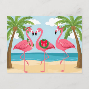 Cartes Pour Fêtes Annuelles Couronne de Noël de plage de flamants tropicaux po