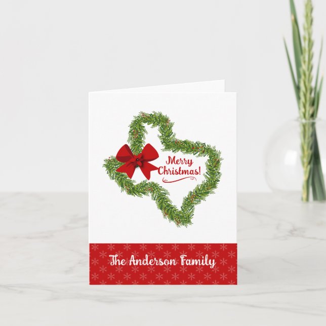 Cartes Pour Fêtes Annuelles Couronne de Noël du Texas avec Bow rouge (Devant)